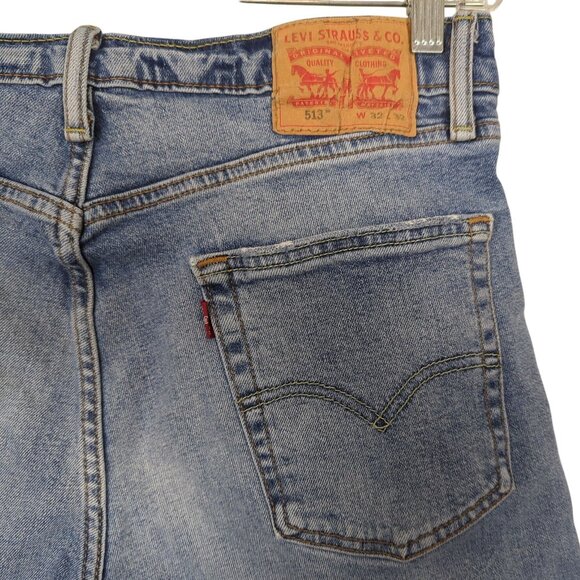 Levi's 513 Cutoff Blue Denim Jean shorts Womens W32 Distressed Frayed Hem - Picture 5 of 14